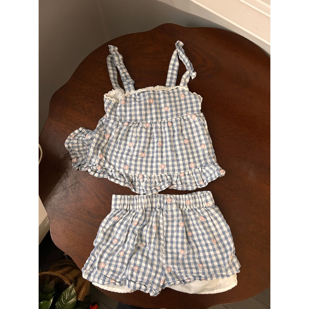 Tommy Bahama Toddler Girls Blue Gingham Floral 2 Piece Shorts Set 2T